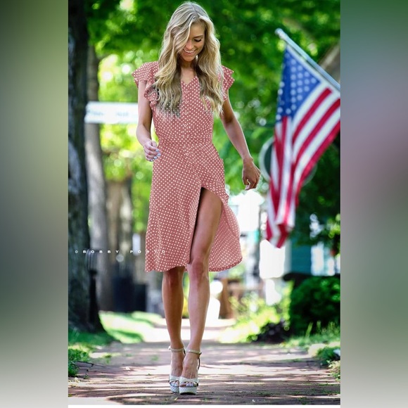 Pink Ruffled Tie Front Sundress - Picture 2 of 9